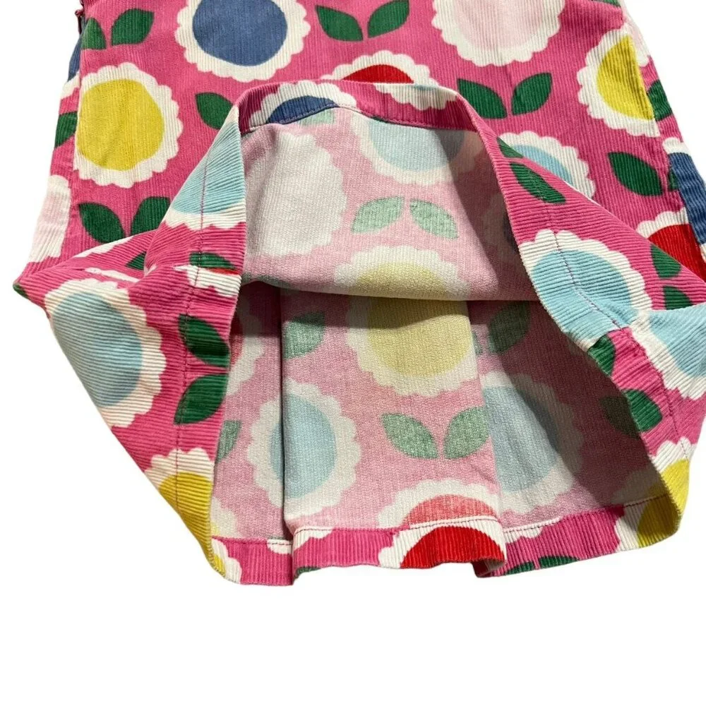 Baby Boden 6-12m Pink Retro Floral Corduroy Pinnie Dress